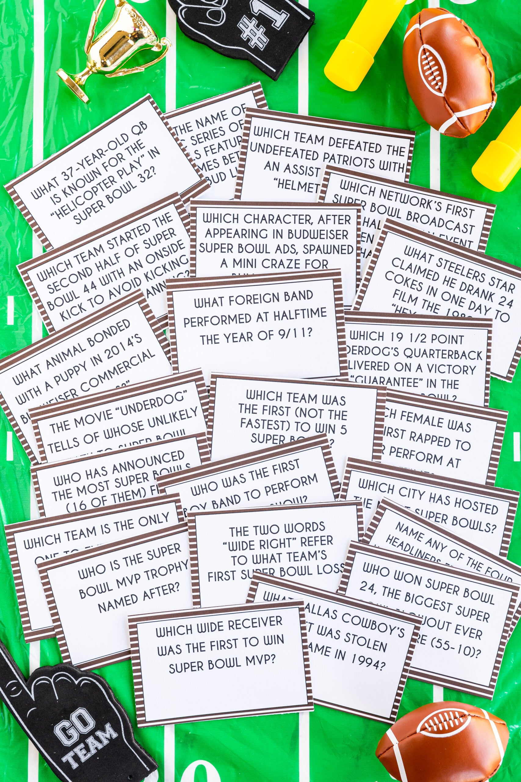 50 super bowl trivia questions & printable game - play party plan